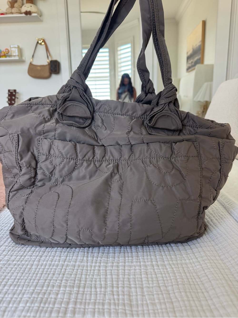 Marc Jacob’s Quilted Nylon diaper Bag in Taupe